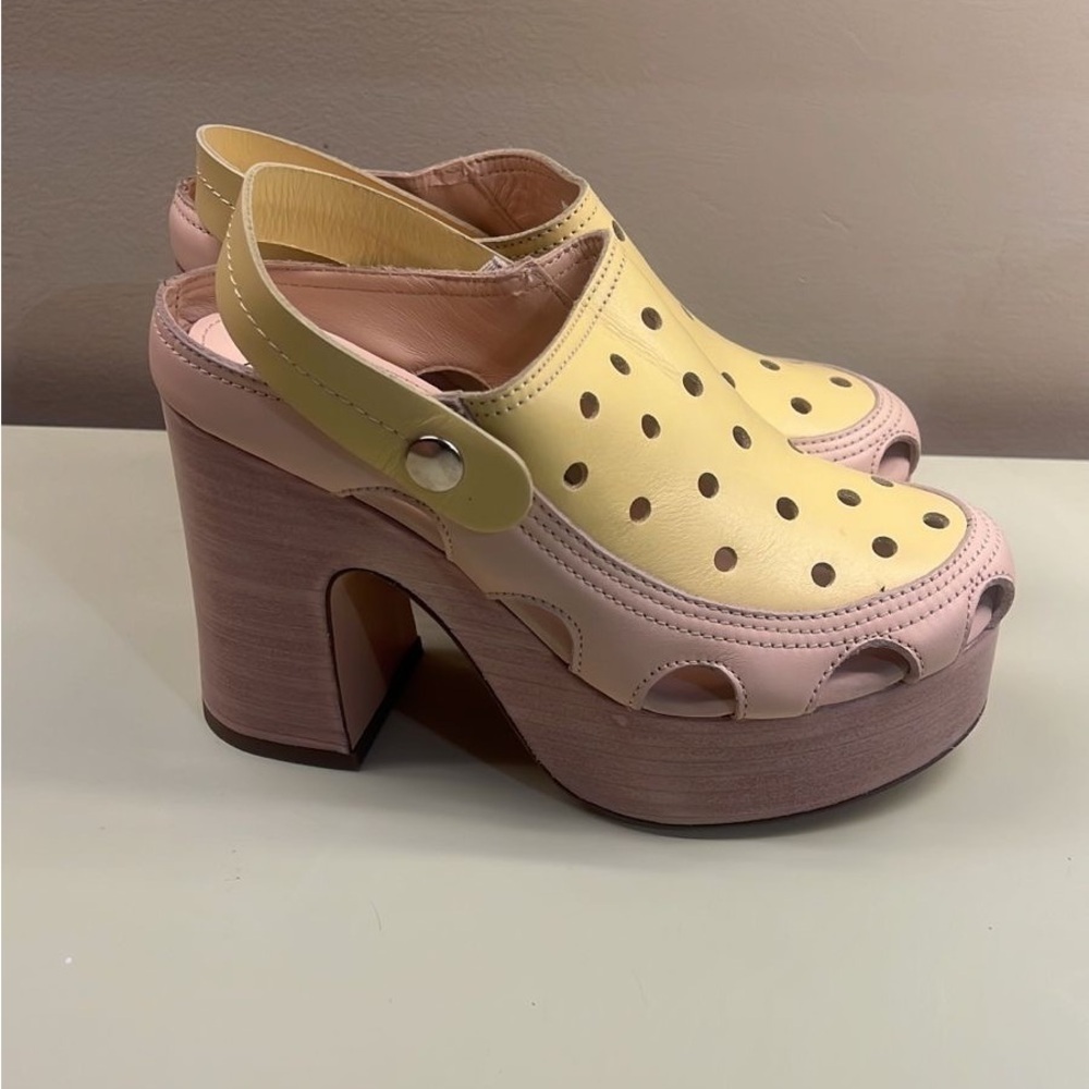Agl MADE IN ITALY Yellow and Pink Mules with Chunky Platform